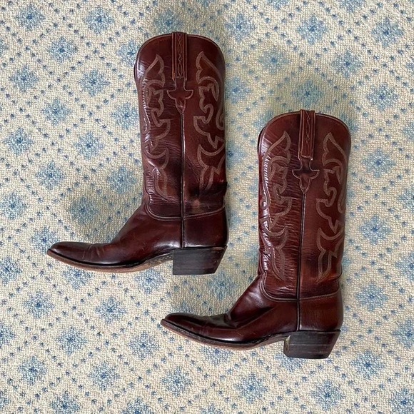 Lucchese Shoes - Vintage Lucchese knee high brown leather cowboy boots